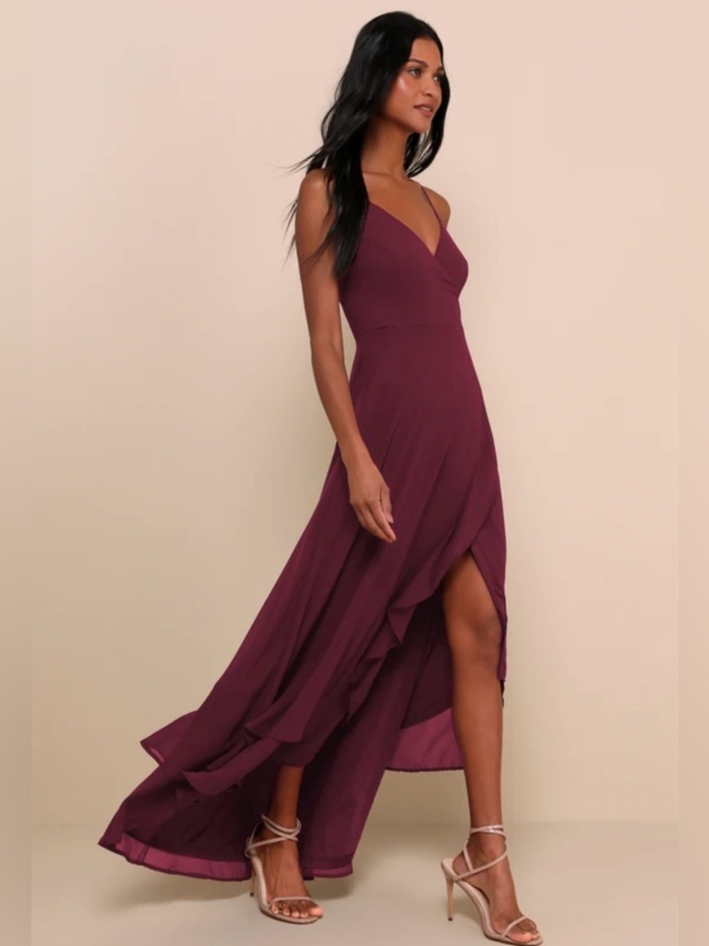 Lulu's Plum Ruffle-Hem Spaghetti Strap Maxi Dress - Picture 2 of 10